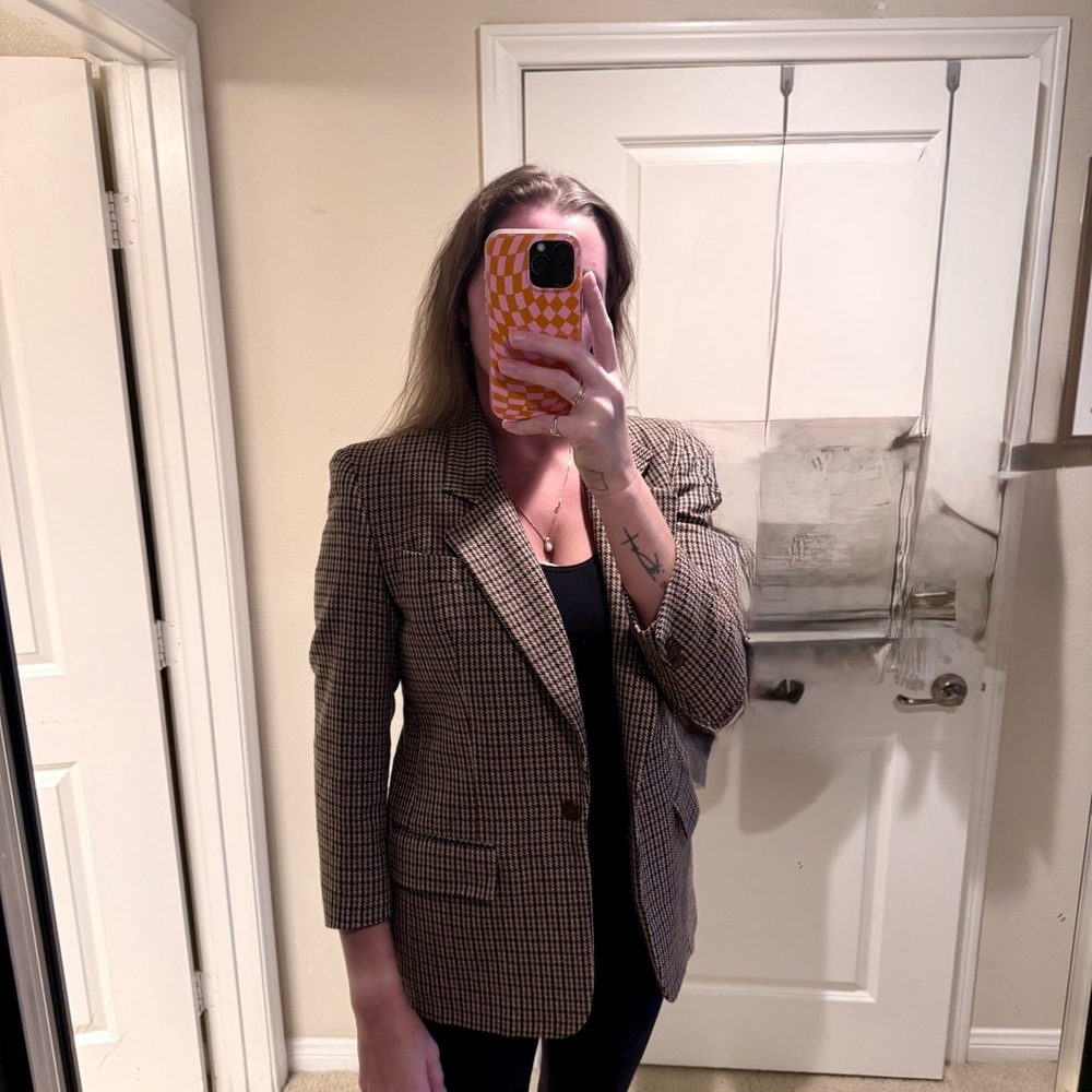 Vintage Burberrys Wool Tweed Blazer | Brown Houndstooth | Tailored Fit | Size 8 - Picture 10 of 12